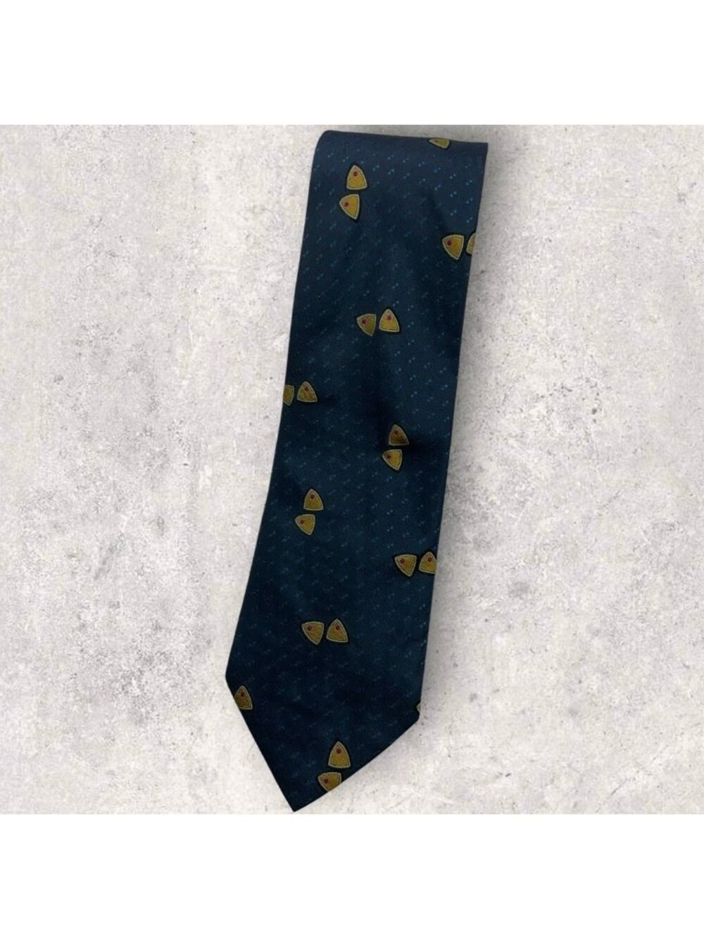 FENDI Silk Tie ITALY Navy Blue Beige Geometric W:3.6" EUC